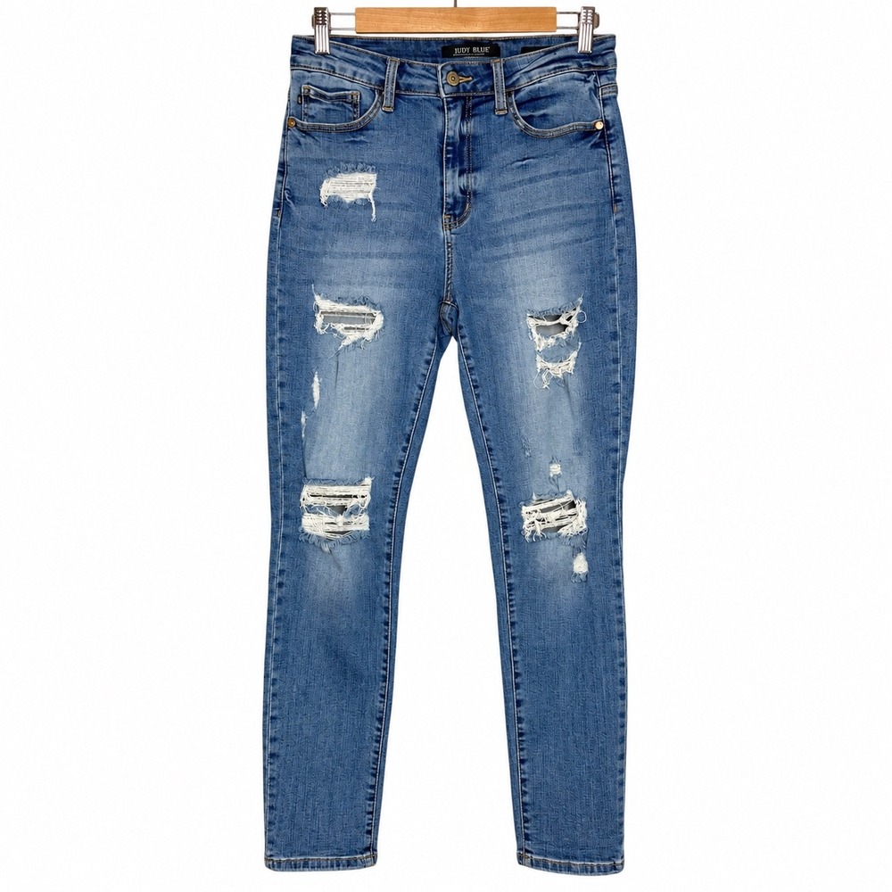 Judy Blue Boyfriend Fit Size 28 Distressed Mid Rise Jeans Medium Wash JB88404LT